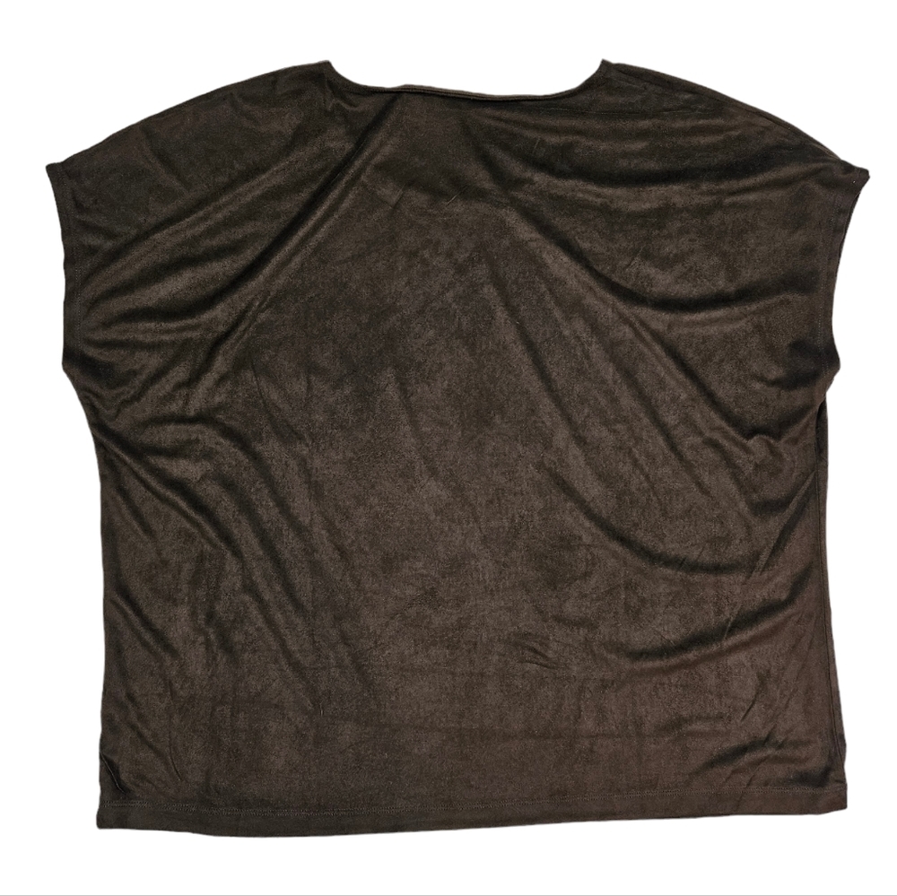 Chicos Chocolate Brown Ultra Suede Coquette Top Size 2 US 12 Large Sheer Blouse - Picture 9 of 12